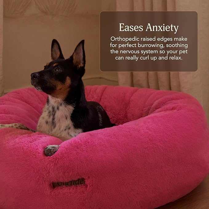 UnHide Floof Pet Bed - XL (40"x14") - Extra Soft Dog Bed - Removable Faux Fur Cover - Machine Washable - Helps Ease Pet Anxiety & Provides The Perfect Sleep - Pink
