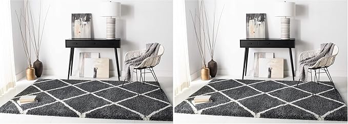 Safavieh Hudson Shag Collection Accent Rug - 2' x 3', Dark Grey & Ivory, Trellis Design, Non-Shedding & Easy Care, 2-inch Thick Ideal for High Traffic Areas in Foyer, Living Room, Bedroom (SGH281G)