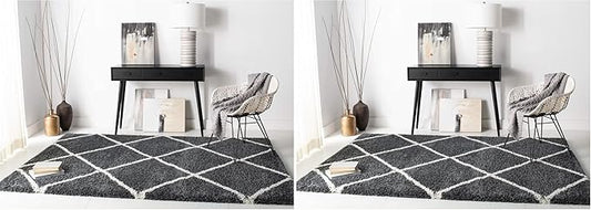 Safavieh Hudson Shag Collection Accent Rug - 2' x 3', Dark Grey & Ivory, Trellis Design, Non-Shedding & Easy Care, 2-inch Thick Ideal for High Traffic Areas in Foyer, Living Room, Bedroom (SGH281G)