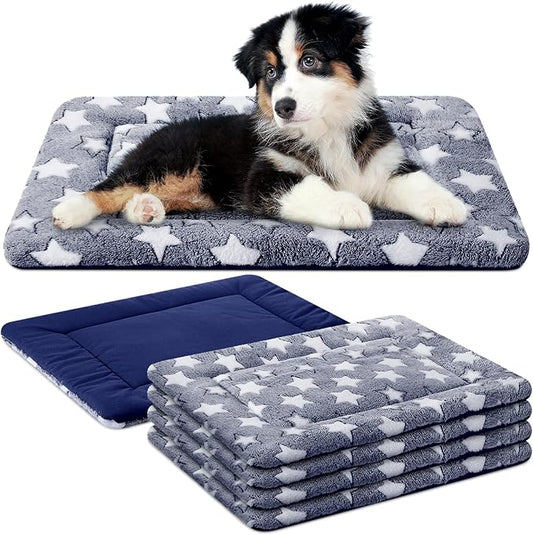 VitalCozy 4 Pcs Winter Dog Crate Pads, Ultra Soft Warm Washable Dog Cat Bed Mat for Pet Crate Comfortable Replaceable Reversible Kennel Pad for Small, Medium, Large Dogs(18 x 24 x 1.6 Inch,Blue)