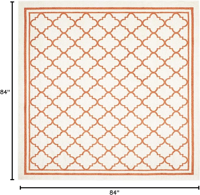 SAFAVIEH Amherst Collection 7' Square Beige / Orange AMT422F Moroccan Trellis Non-Shedding Living Room Bedroom Dining Home Office Area Rug