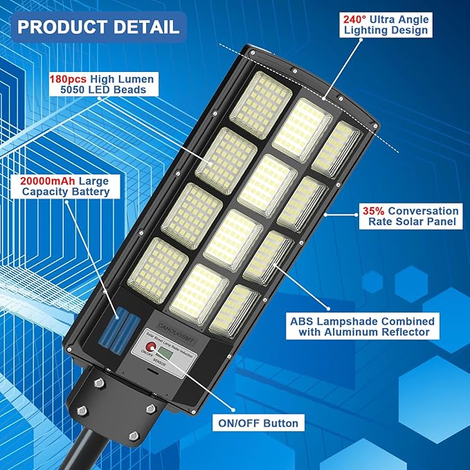 Solar Street Light, Solar Floodlights Outdoor Waterproof Motion Sensor 6500K Dusk to Dawn Light