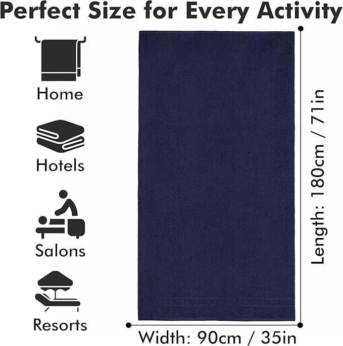 Bath Sheets – Extra Large Bathroom Sheet Set – Pack of 2 Jumbo Towels Navy Blue (71x35in) – 100% Cotton Soft Quick Dry Large Bath Towels for Adults Hotel Spa Bathroom Use