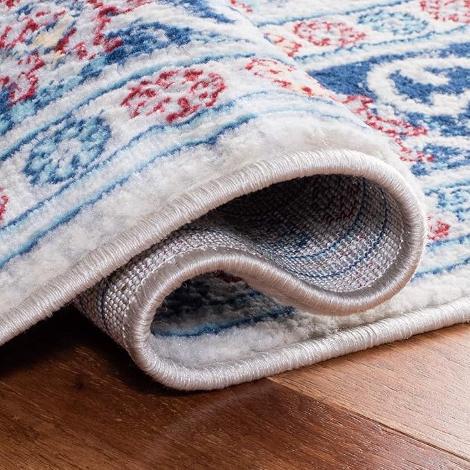SAFAVIEH Brentwood Collection 3' x 5' Beige / Navy BNT870B Oriental Damask Trellis Non-Shedding Living Room Bedroom Accent Rug