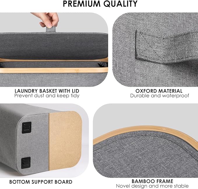 WELTRXE Gray Laundry Hamper with Lid and Wheels, 110L Large Rolling Laundry Basket with Extended Handles Foldable Dirty Clothes Hamper Wheeled Narrow Corner Clothes Bins for Bedroom Dorm Laundry Room