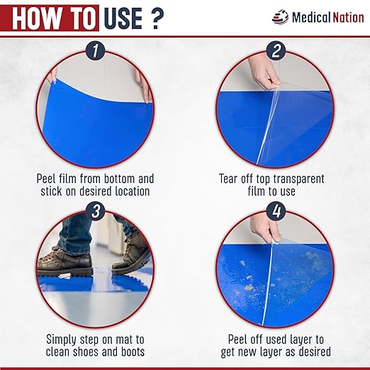 Sticky Mat - 18" x 36" - 120 Blue Sheets (Pack of 4 Mats - 30 Sheets per Mat) for Clean Rooms, Construction, Medical Facilities, Laboratories, Hospitals and Pets - Tacky Adhesive Mats