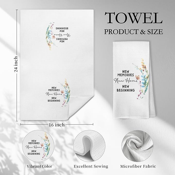 New Memories Home Beginning Kitchen Towels, House Warming Gifts New Home Hand Towels for Bathroom Kitchen Decorative, Housewarming Gifts for Women Dish Tea Towels Drying Cloth, 16x24 Inch