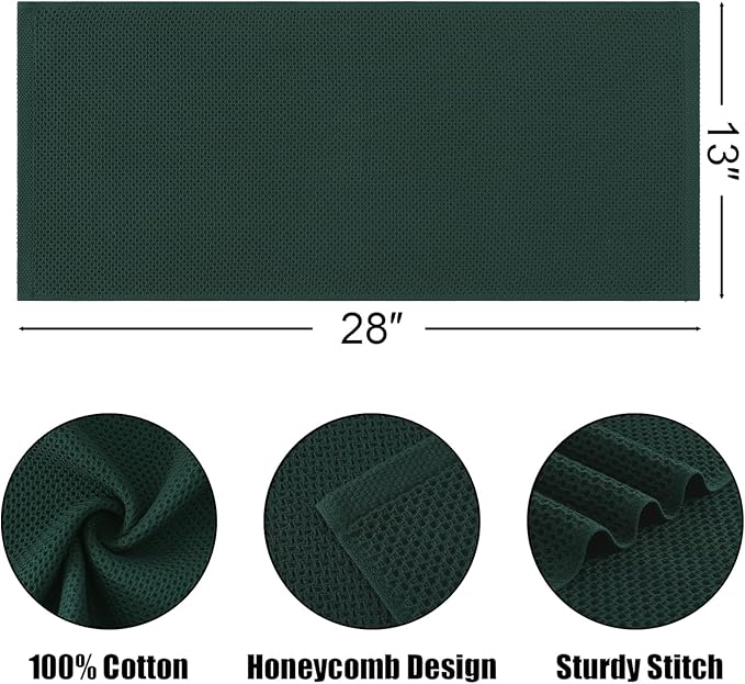 Kitinjoy 100% Cotton Waffle Weave Kitchen Hand Towels (13 X 28 Inches, Blackish Green), 6-Pack Super Soft and Absorbent Dish Towel for Drying Dishes