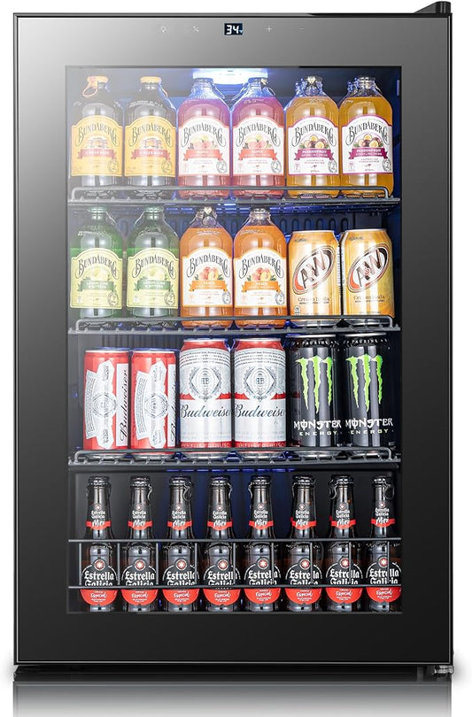 Yeego Beverage Refrigerator Cooler, 155 Cans Mini Fridge with Glass Door Beverage Fridge with Adjustable shelves for Soda Beer or Wine,Beverage Cooler with Digital Temperature Control for Home Office
