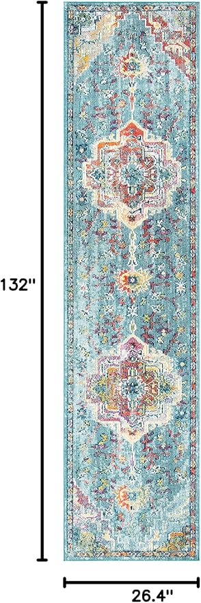 SAFAVIEH Crystal Collection Runner Rug - 2'2" x 11', Teal & Orange, Medallion Distressed Design, Non-Shedding & Easy Care, Ideal for High Traffic Areas in Living Room, Bedroom (CRS501J)