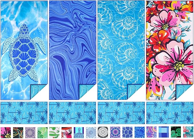 4 Pack Microfiber Thin Beach Towel Lightweight 71x32 Oversized Extra Large Sand Free Towels Quick Dry for Travel Pool Yoga Gym Sports Beach Accessories Vacation Essential Gift