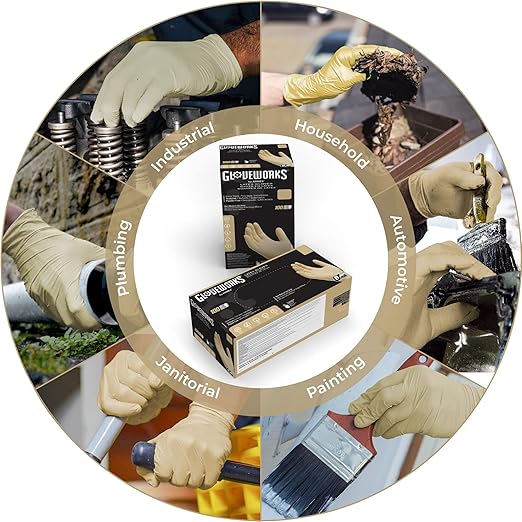 GLOVEWORKS HD Industrial Ivory Latex Gloves, Box of 100, 8 Mil, Size Medium, Powder Free, Textured, Disposable, ILHD44100-BX