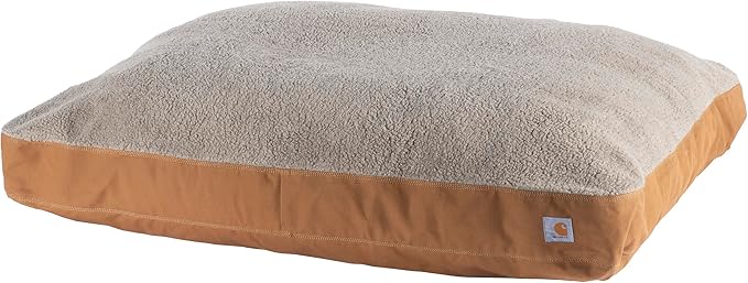 Carhartt Durable Canvas Pet Bed, Water Resistant Firm Duck Dog Bed, Carhartt Brown (Sherpa Top), Large