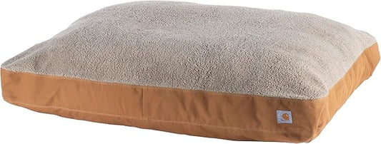 Carhartt Durable Canvas Pet Bed, Water Resistant Firm Duck Dog Bed, Carhartt Brown (Sherpa Top), Large