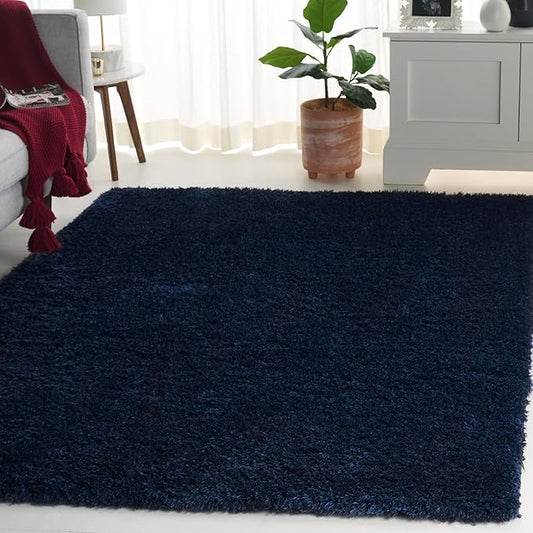 SAFAVIEH Lindsay Shag Collection Square Rug - 6'7" Square, Navy, Contemporary Design, Ideal for High Traffic Areas in Bedroom, Dining Room & Kitchen (LNS560N-7SQ)
