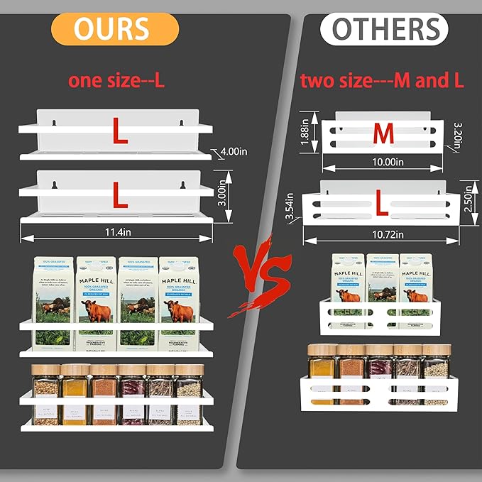 Magnetic Spice Rack Organizer for Fridge Seasoning Organizer for Kitchen storage with Screw or Adhesive Hanging,Magnetic Shelf with Hook for Refrigerator and Oven (White-1, 4pack)