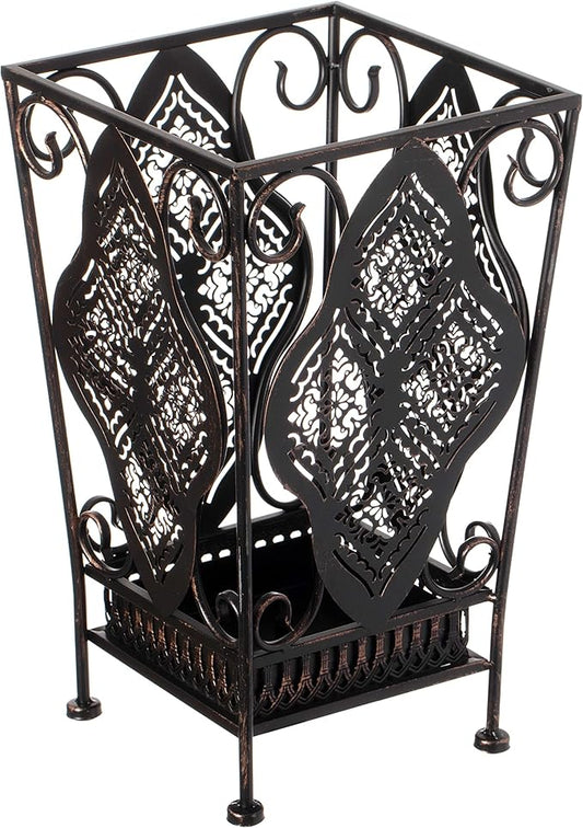 Dualplex Umbrella Holder Umbrella Stand Rack Metal Entry Hallway Décor w/Removable Drip Tray for Home Office Holds Umbrellas Canes Walking Sticks 16" Tall (Square, Antique)