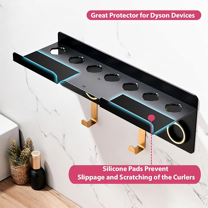 Upgraded 2-in-1 Holder Compatible with Dyson Airwrap and Hair Dryer, Suitable for Both Nural and Supersonic Models, Wall Mounted Stand to Organize Airwrap and Hair Dryer Attachments