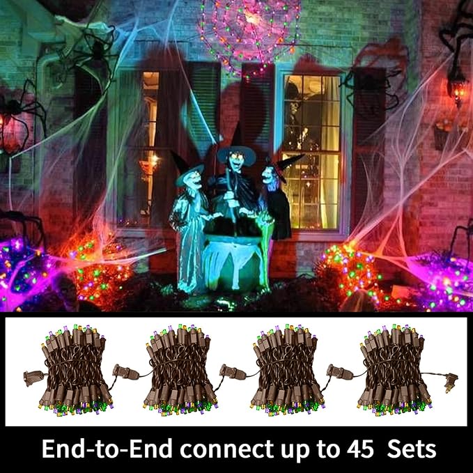 LAMPHOME Halloween String Lights - 21.6ft 100LED Orange Purple Green Mini Bulbs Lights, Halloween Lighting Decor for Outdoor&Indoor Use, Fairy Garden, Yard, Home, Party, Holiday Decoration