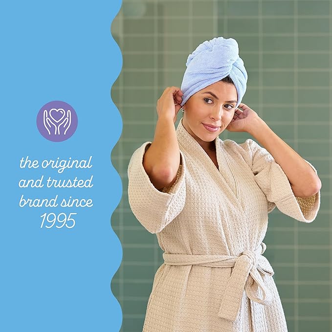 Turbie Twist 2-Pack Microfiber Hair Towel for Beauty, Travel, Gifting - Hair Wrap Turban for Straight, Wavy & Curly Hair - Premium Personal Care - Grey & Blue