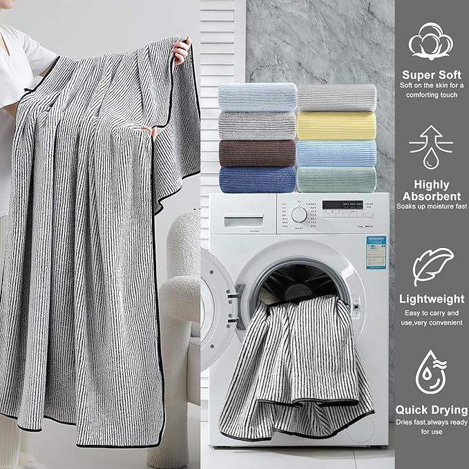 4 Piece Bath Towel Set 35"x70"Oversized Bath Towel for Bathroom Ultra Soft Fluffy Extra Large Bath Sheet Luxury Premium Bathroom Towel Highly Absorbent Quick Dry Shower Towel for Hotel Spa,Black White