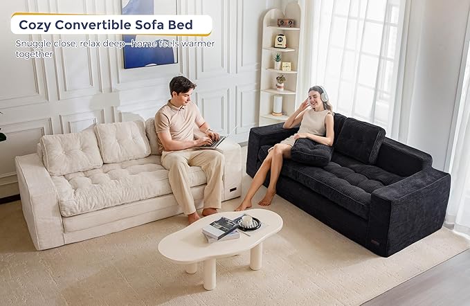 MAXYOYO Convertible Sofa Bed, Pull Out Oversized Loveseat Sleeper Sofa, Fold Out Floor Couch with Pillows for Living Room Bedroom Lounge, Black