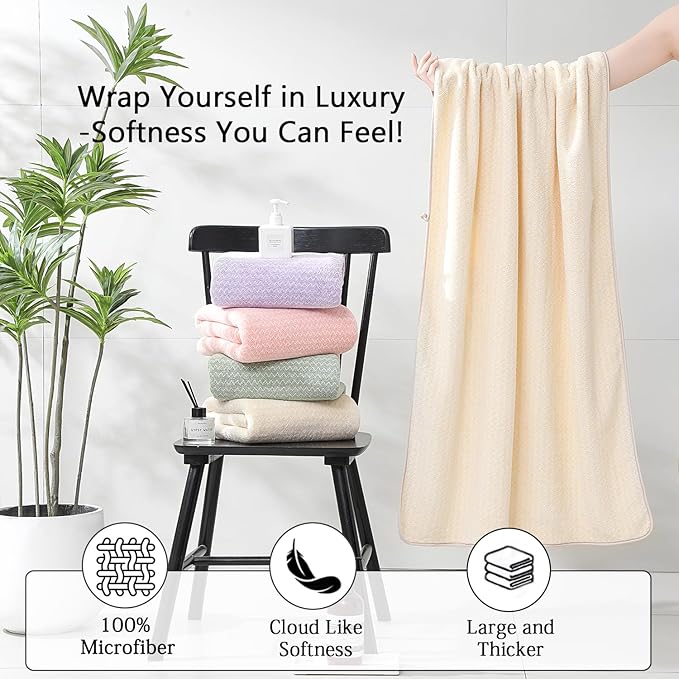 18 Piece Bath Towels Set,100% Microfiber Family Bathroom Towel with Hanging Loops-6 Bath Towels,6 Hand Towels,6 Washcloths,Quick Dry Highly Absorbent Shower Towel for Bathroom,Hotel,Spa-Beige