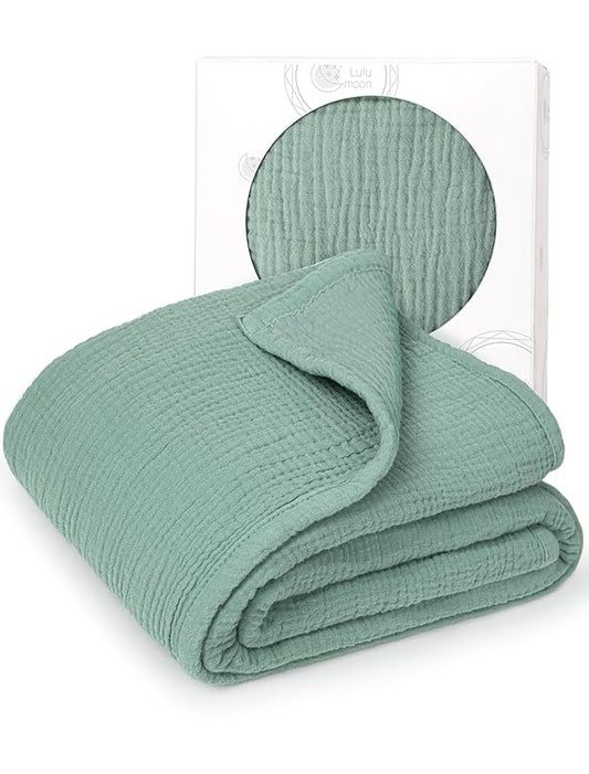 lulumoonMuslin Quilt Blanket, Crib Blanket for Baby and Toddler,47x47 Inches(Lotus Leaf)