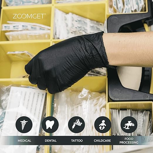 AMMEX Black Nitrile Disposable Exam Gloves, 3 Mil, Latex & Powder Free, Food-Safe, Textured, Non-Sterile, Medium, Box of 100