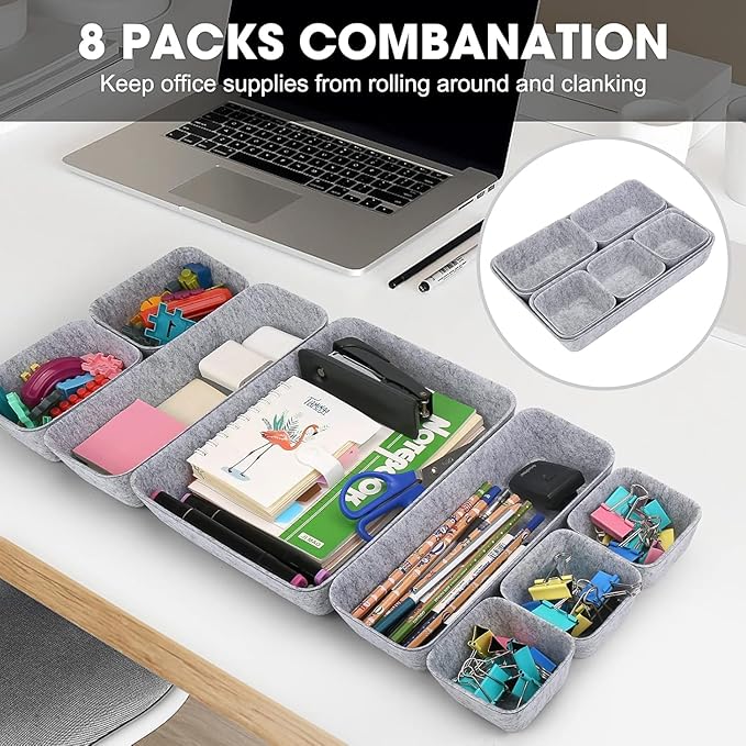 13 Pcs Office Drawer Organizer,Felt Nightstand Organizer, Large Kitchen Drawer Organizer Tray, Office Supplies Desk, Adjustable Under Desk Storage for Papers Hold Pens & A4 Sized File