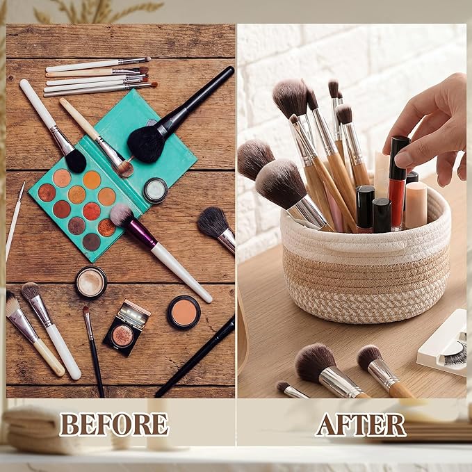 6 Pcs Boho Storage Baskets for Organizing Woven Baskets Set Natural Cotton Rope Storage Bins for Shelves Toys Books Clothes Decorative Farmhouse Home Decor for Bedroom Closet Nursery, 3 Sizes