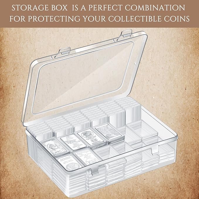 Batiyeer 25 Pcs 1 oz Silver Bar Case Holder Clear Acrylic Bar Capsule Storage Container for 1 Ounce Holder with Plastic Storage Box for Collectors Investors