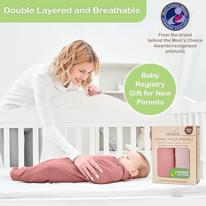 100% Organic Cotton Muslin Baby Blanket - 47 x 47 Inch Breathable Muslin Baby Girl Blanket, Hypoallergenic Double-Layer, Soft and Cozy Newborn Baby Blanket for Everyday Use (Rose/Peach)