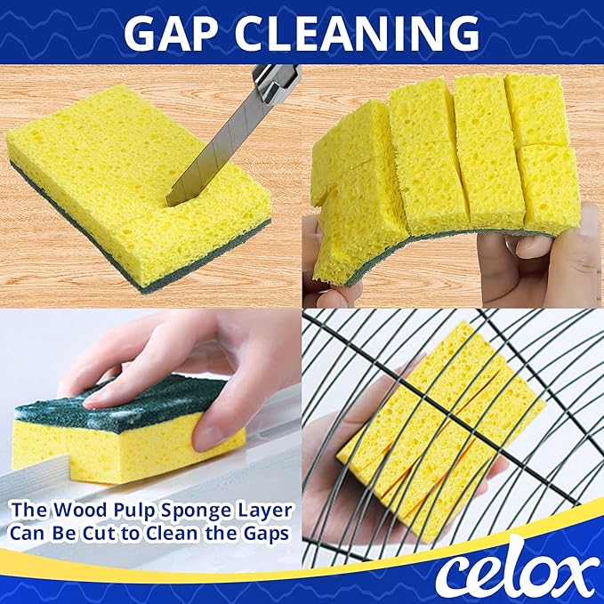 CELOX Sponges for Dishwashing and Household Cleaning, 12 Pack, Yellow