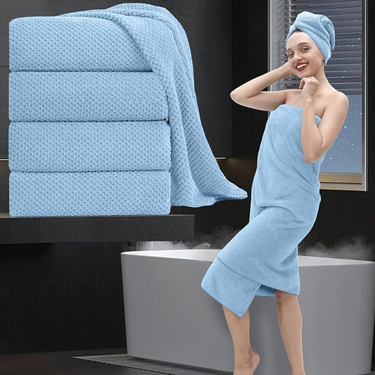 Extra Large Bath Towel Set of 4 (35"x70"),Oversized Bath Sheet Super Soft Highly Absorbent Jumbo Bathroom Towel Set Microfibers Quick Dry Shower Towel for Hotel,Bathroom,Guest,Spa,Gym (Blue)