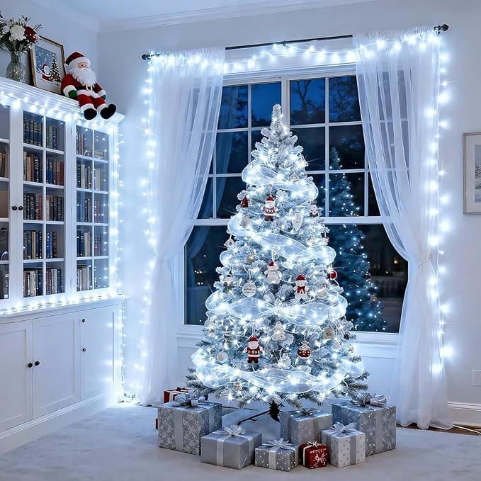 LAMPHOME White Christmas Lights Outdoor, 300 LED 64.8ft Mini String Lights for Indoor Holiday Decor, Waterproof Christmas Tree String Lights for Garland Wedding Party Multi-Use Decoration, Green Wire