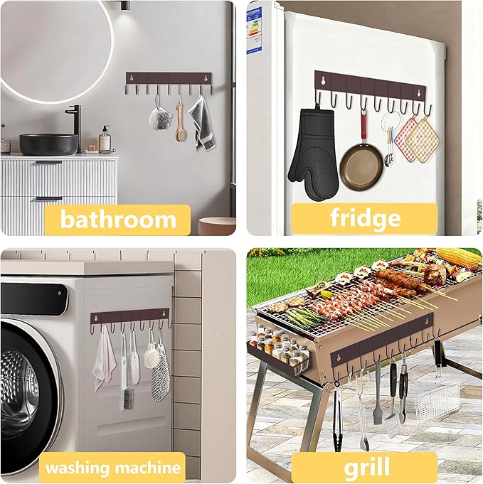Magnetic Spice Rack for Refrigerator, 4 Pack Magnetic Shelf with 1 Hook Magnet Spice Storage Rack Seasoning Organizer with Screw for Oven Fridge (Bronze, 4Rack&1Hook)