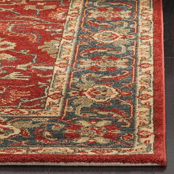SAFAVIEH Mahal Collection Area Rug - 6'7" Square, Red & Navy, Traditional Oriental Design, Non-Shedding & Easy Care, Ideal for High Traffic Areas in Living Room, Bedroom (MAH693F)