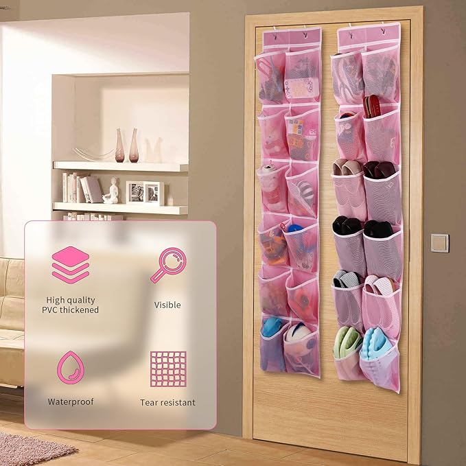 Over the Door Hanging Shoe Organizer, 12 Large Pockets, 2-Pack