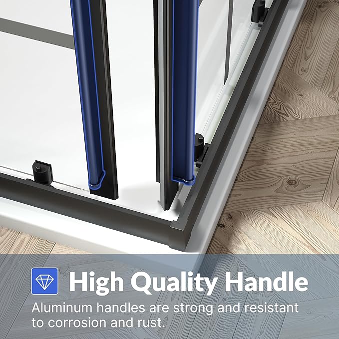 SUNNY SHOWER Double Sliding Shower Door with 1/4 in. Clear Tempered Glass Corner Shower Enclosure 34 in.D x 34 in. W x 72 in. H Corner Shower Doors Black Hardware Framed Glass Shower Stalls