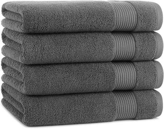 Arkwright Solid Bath Towels, Pack of 4, 100% Cotton 600 GSM Soft Absorbent Bathroom Towels for Hotel, Spa or Vacation Rental, 54 x 27 in, Pewter Grey