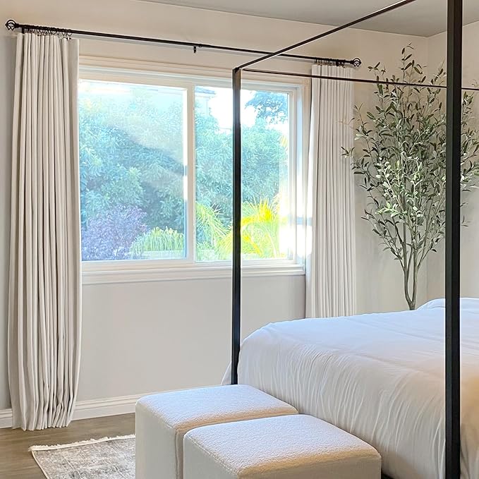 INOVADAY 100% Blackout Curtains for Bedroom, Black Out Curtains 102 Inch Long, Clip Rings Linen Blackout Drapes, Thermal Insulated Room Darkening for Living Room, 2 Panels - Beige,W50xL102