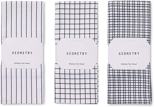 Kitchen Tea Towels - Quick Dry Microfiber Dish Towels for Kitchen - Everyday Lines 18" x 30" - 3 Pack