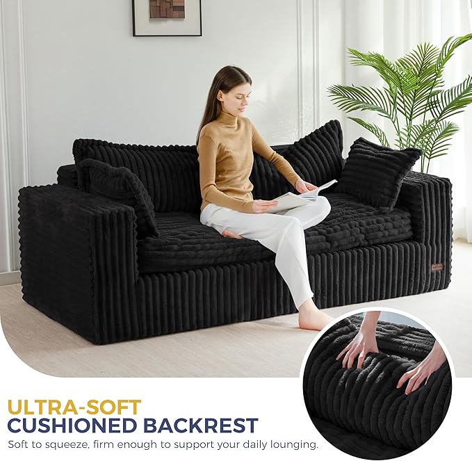 MAXYOYO 76" Bean Bag Sofa Couch, Loveseat Boneless Couch in a Box, Upholstered Small Mini Sofa for Living Room Bedroom Office Apartment, No Assembly, Black