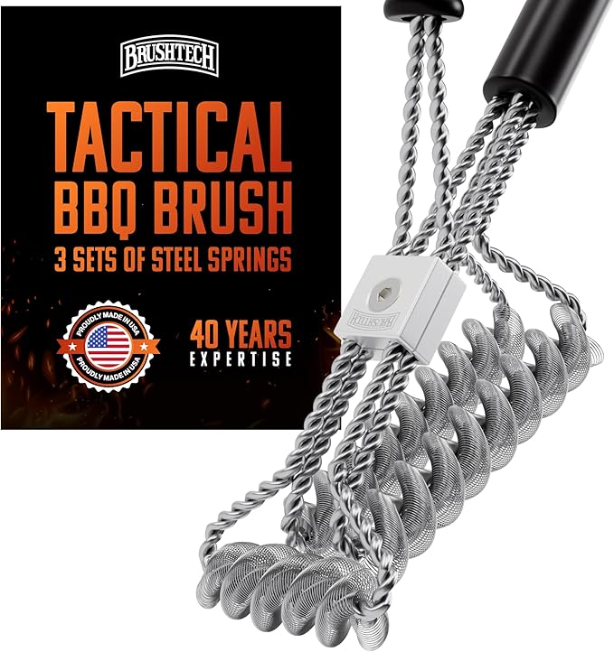 Tactical Safety Grill Brush - Heavy-Duty BBQ Grill Cleaning Brush with Stainless Steel Springs, Large Handle for Deep Cleaning - Great, Made in USA