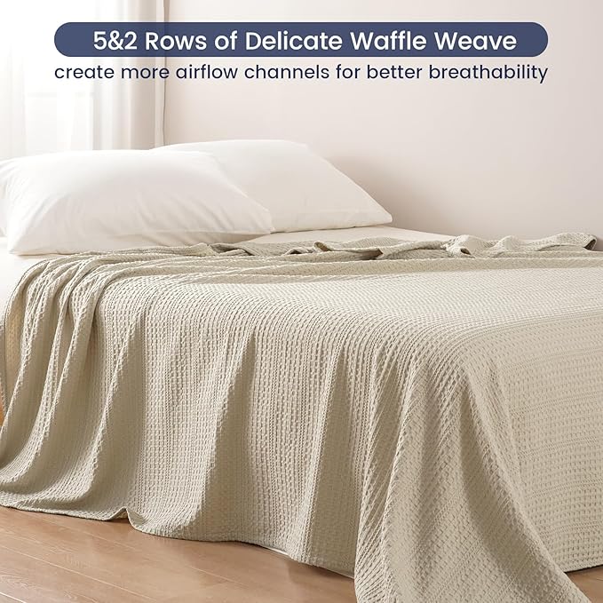 PHF Lightweight Waffle Weave Blanket King Size 104"x 90", Soft Woven Summer Blanket for Hot Sleepers - Aesthetic Home Decor for Couch Bed Sofa, Pet Friendly, Natural/Linen