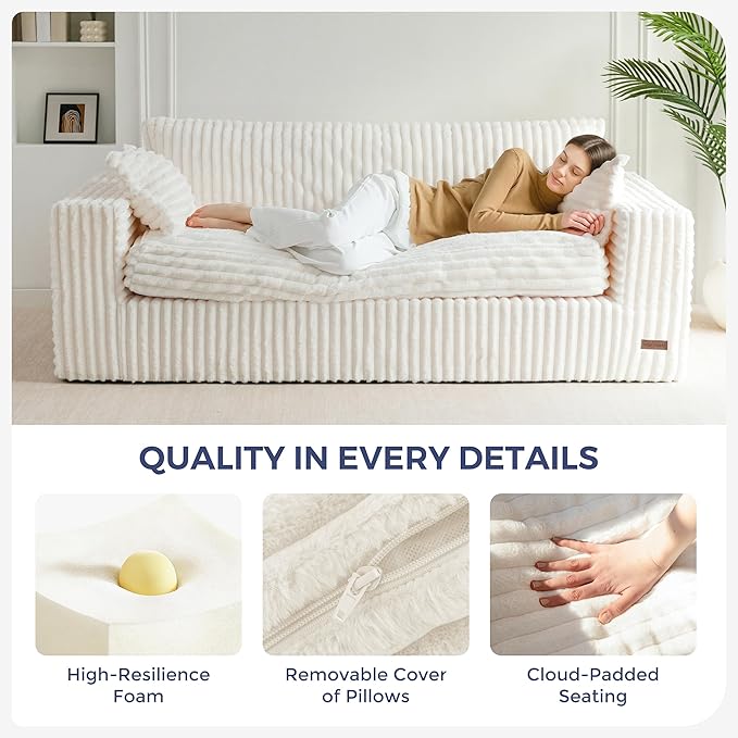 MAXYOYO 76" Bean Bag Sofa Couch, Loveseat Boneless Couch in a Box, Upholstered Small Mini Sofa for Living Room Bedroom Office Apartment, No Assembly, Beige