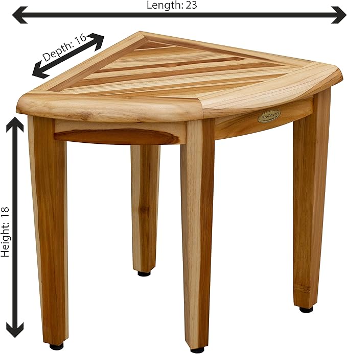 EcoDecors SnazzyCorner Waterproof Teak Wood Shower Bench Stool Seat Chair For Inside Shower Provides Safety, Storage, and Organization For Bathroom Accessories