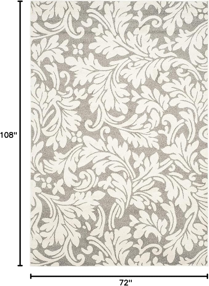 SAFAVIEH Amherst Collection Area Rug - 6' x 9', Dark Grey & Beige, Floral Design, Non-Shedding & Easy Care, Ideal for High Traffic Areas in Living Room, Bedroom (AMT425R)