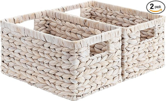 StorageWorks Pantry Baskets, Wicker Storage Baskets for Organizing, Bathroom Shelves, Pantry Organizers and Storage, Water Hyacinth, Natural